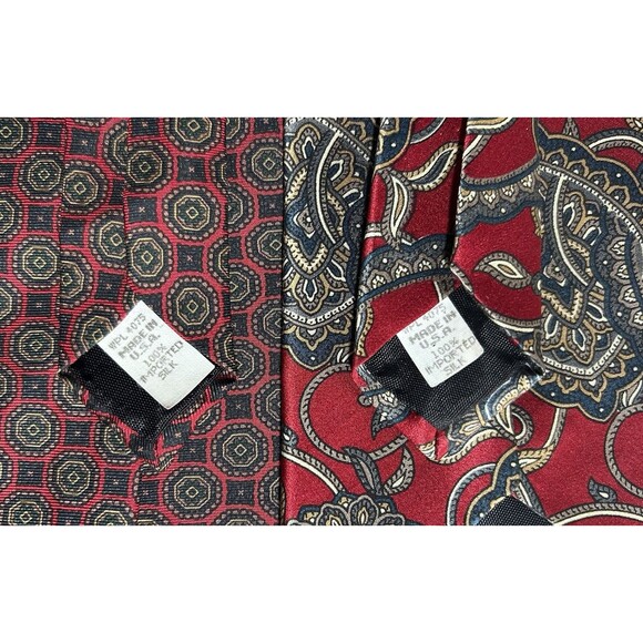 (2) Oscar de la Renta Couture Collection Burgundy Patterne Silk Neckties US Made - Picture 4 of 4
